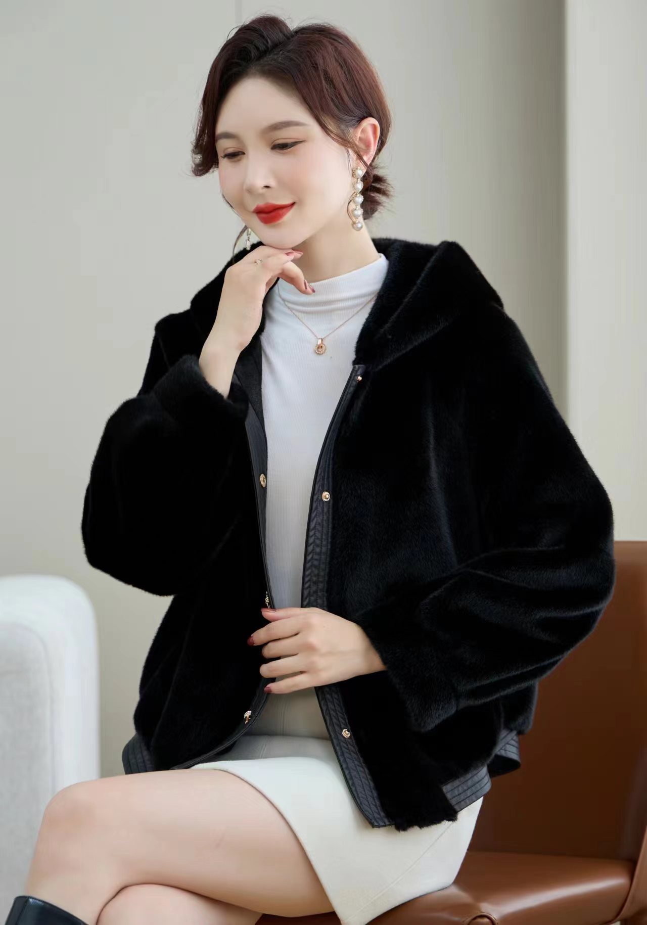 HF-ATFR96215: Winter Thick Warm Faux Mink Fur Coat Luxury Designer Clothes Winter Hoodie Jacket