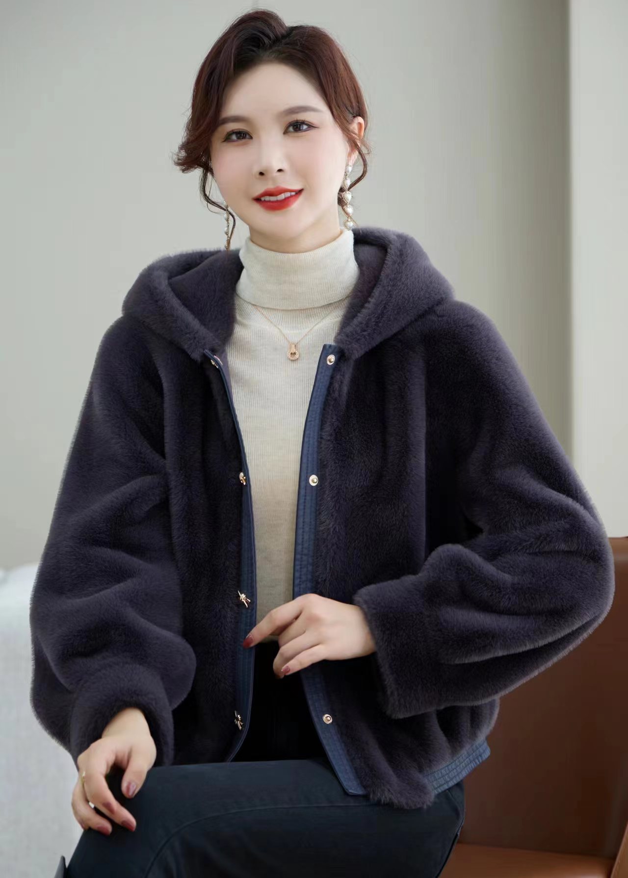 HF-ATFR96215: Winter Thick Warm Faux Mink Fur Coat Luxury Designer Clothes Winter Hoodie Jacket - Click Image to Close