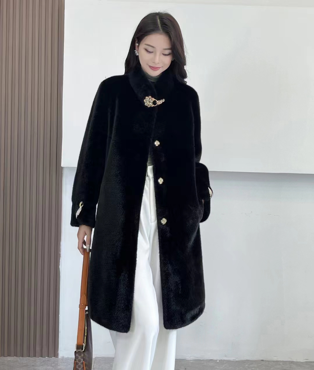 HF-ATFR96977: Winter Thick Warm Faux Mink Fur Coat Luxury Designer Clothes