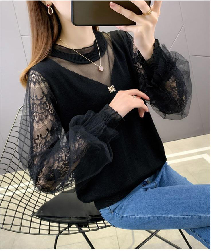HF-BTST01: Undershirt, spring lace sweater, women's knitwear over early spring thin top