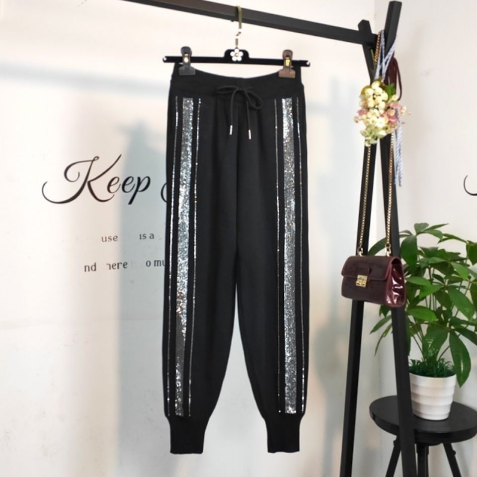 HF-CTPT03: New Arrival High Waist Carrot Pants with Hot Fix Swarovski Crystal - Click Image to Close