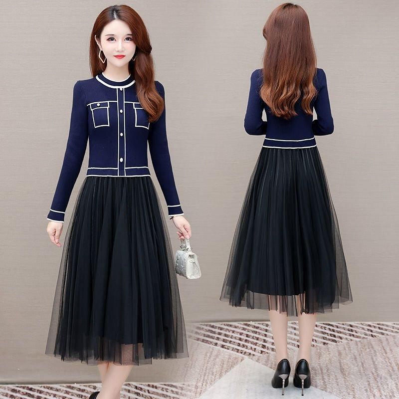 HF-DS2P07: New fashion long-sleeved knitted dress high-end - Click Image to Close