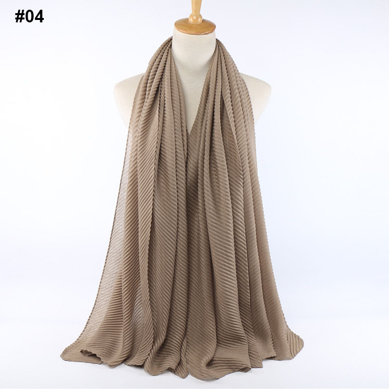 HF-HPSF02: Monochrome Cotton Women's Solid Color Scarf Fashion Twill Cotton Linen Pressed Pleated Hijab
