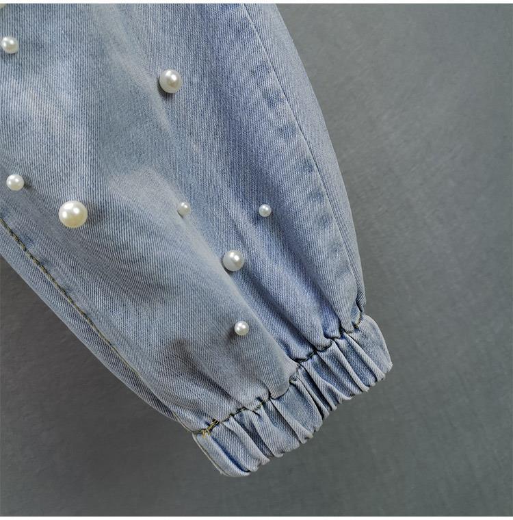 HF-JNPTWP1：Light blue jeans elastic high waist large size loose harem pants w/Pearl
