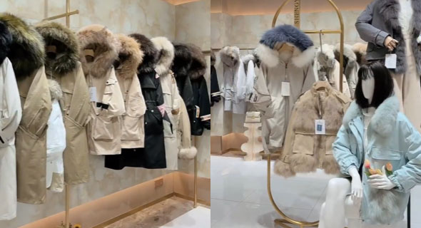 HF-PKOZ01: Luxury large fox fur collar parka winter coat with rabbit fur liner