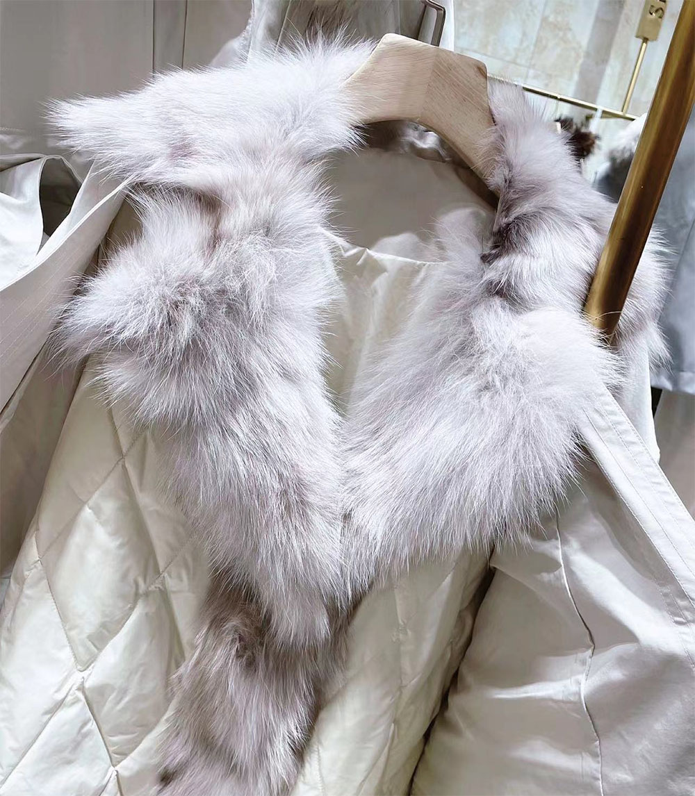 HF-PKOZ01: Luxury large fox fur collar parka winter coat with rabbit fur liner
