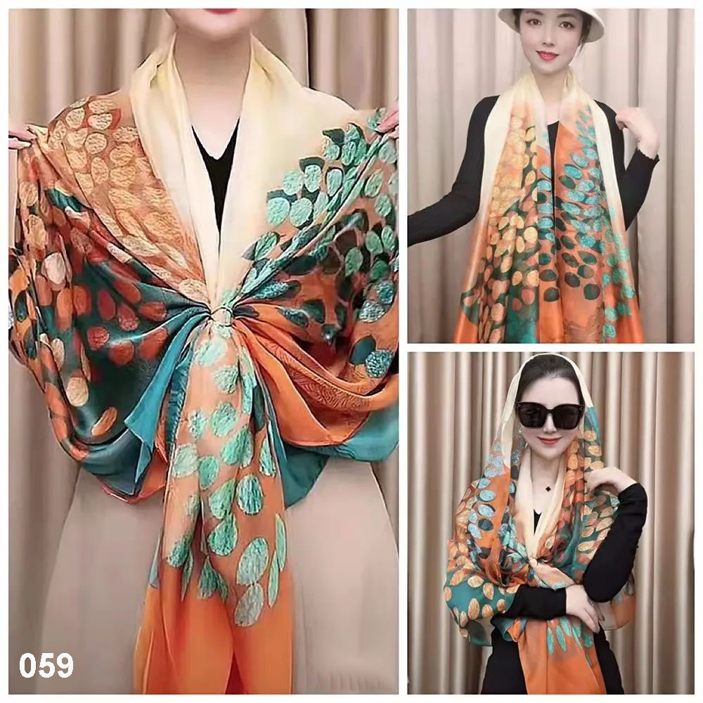 HF-SKSF01: Assorted Fashion Scarves 100% Silk Feeling Scarf Silk Like Scarves Long Lightweight Sunscreen Shawls for Women