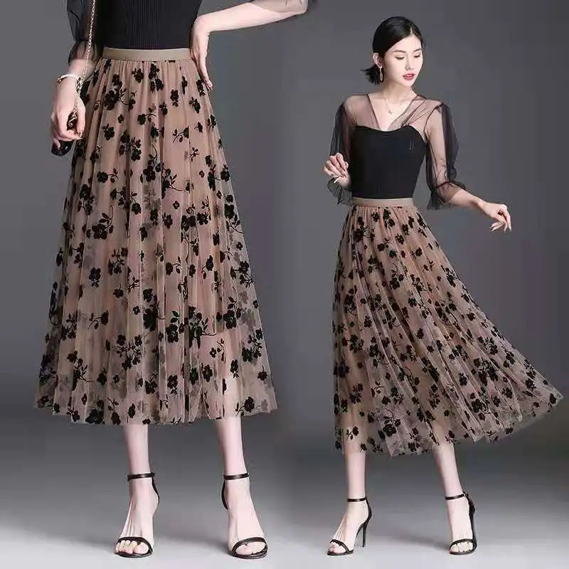 HF-SKT02: Butterfly Embroidery Skirt Mesh Long Skirt A-Line Fairy Dress