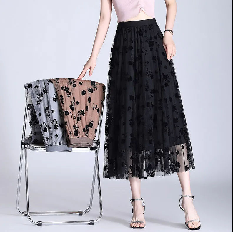 HF-SKT02: Butterfly Embroidery Skirt Mesh Long Skirt A-Line Fairy Dress