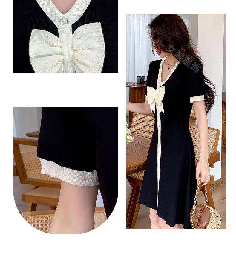 HF-SKTWBSS: Summer new V-neck bowknot dress A-line skirt