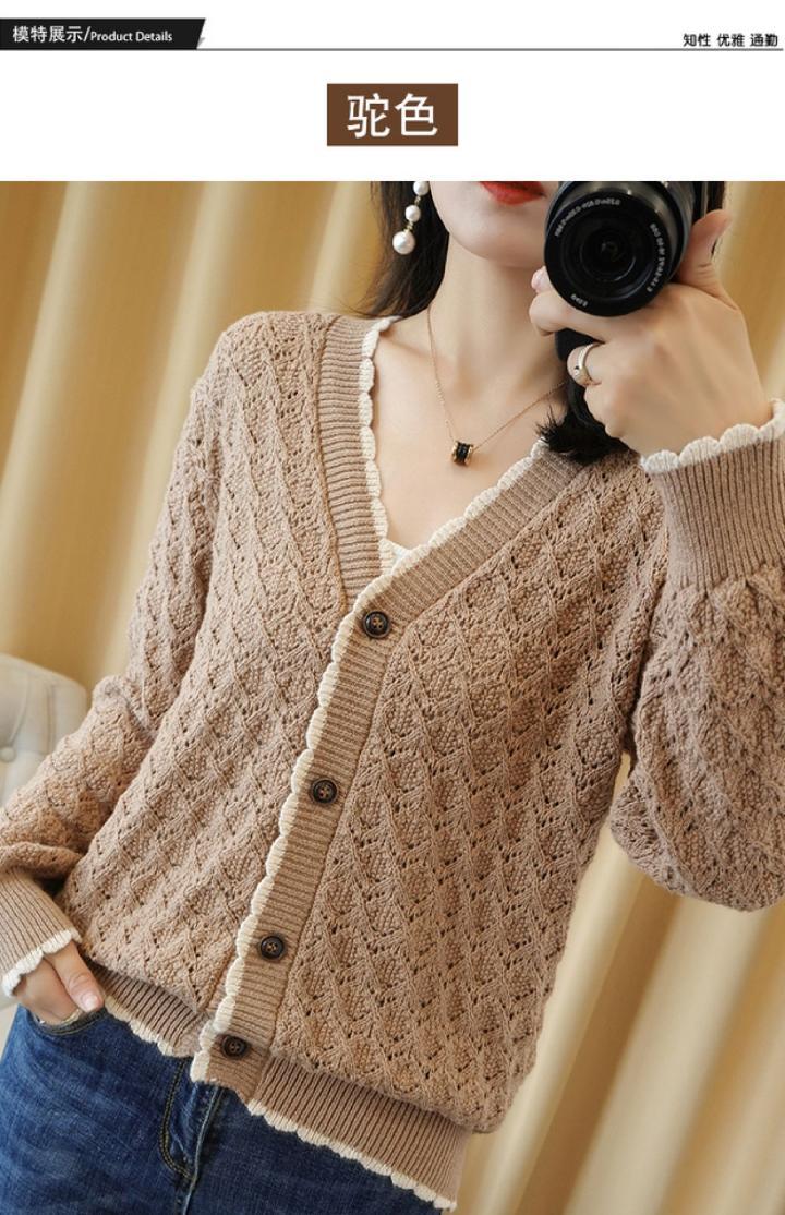 HF-SMSWT02: Spring and summer new knitted cardigan coat women's thin hollow loose large size solid color women's outer wear - Click Image to Close