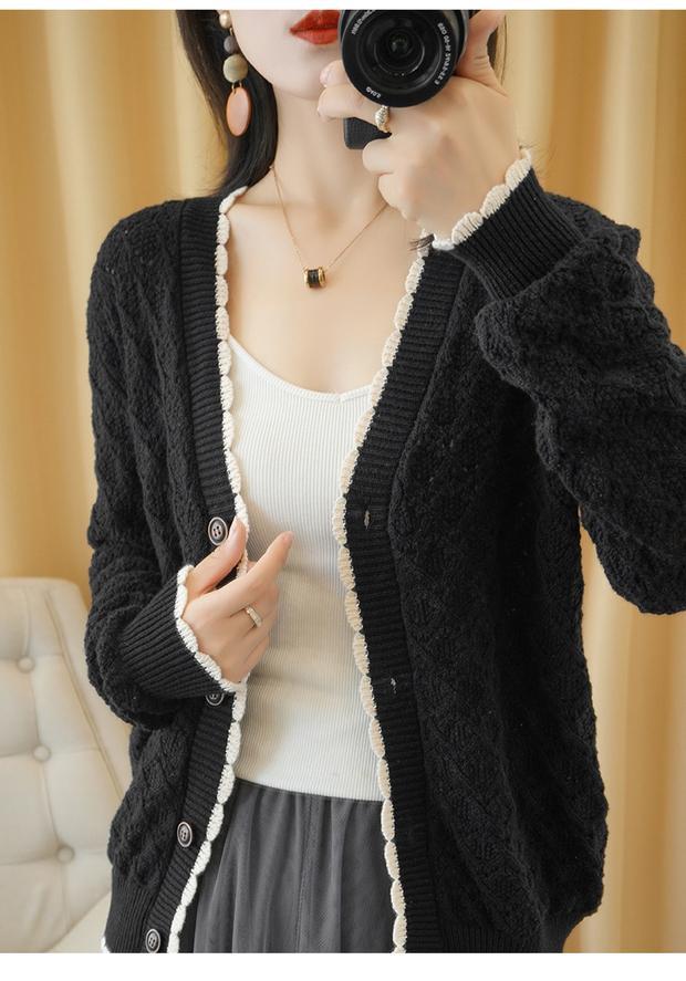 HF-SMSWT02: Spring and summer new knitted cardigan coat women's thin hollow loose large size solid color women's outer wear
