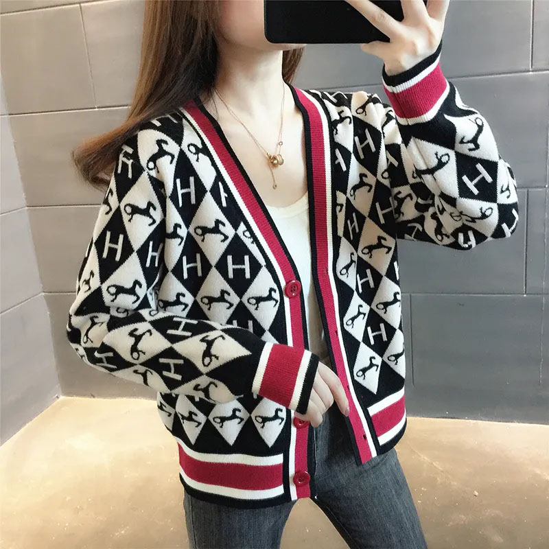 HF-SWT05: Spring and Autumn Loose Jacquard Thin Sweater Knitted Cardigan Jacket