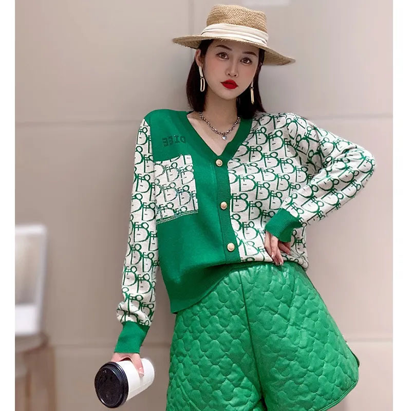 HF-SWT05: Spring and Autumn Loose Jacquard Thin Sweater Knitted Cardigan Jacket - Click Image to Close