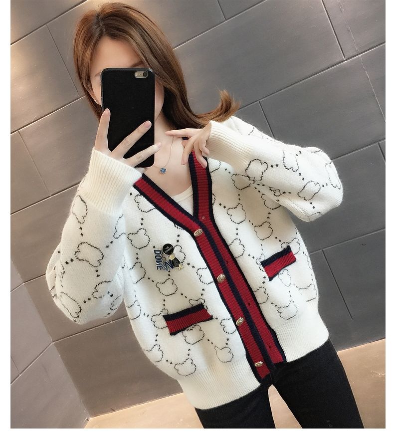 HF-SWT08: Spring and Autumn Loose Jacquard Thin Sweater Knitted Cardigan Jacket