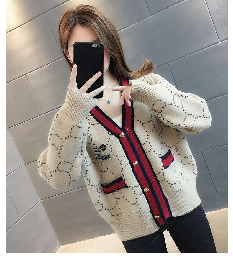 HF-SWT08: Spring and Autumn Loose Jacquard Thin Sweater Knitted Cardigan Jacket - Click Image to Close