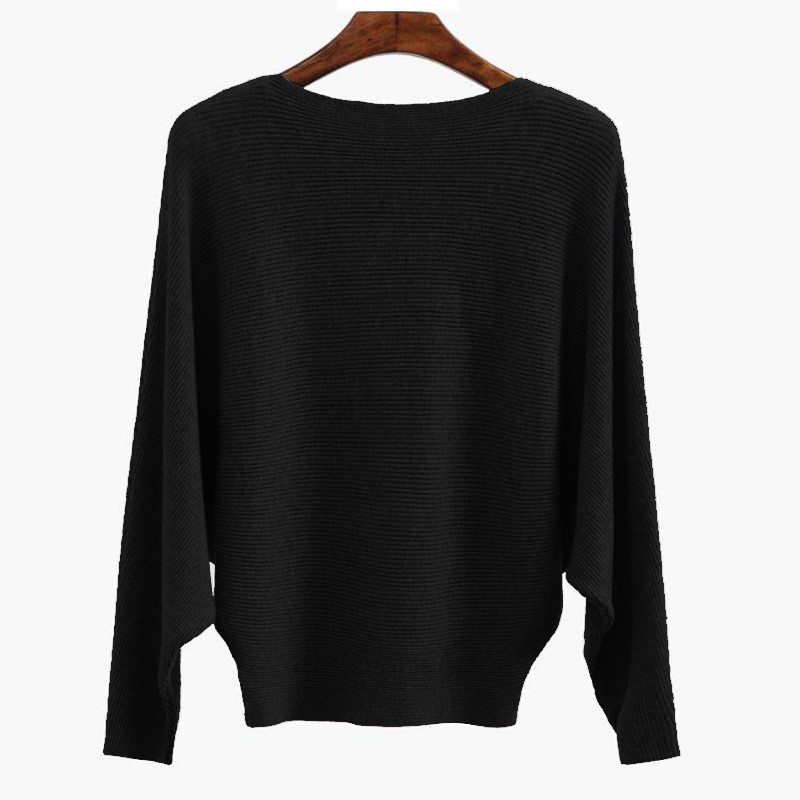 HF-SWT11: Dolman Sleeve Loose Thin Pullover Solid Color Flat Neck Sweater