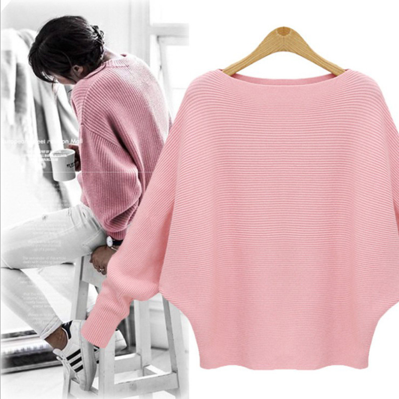 HF-SWT11: Dolman Sleeve Loose Thin Pullover Solid Color Flat Neck Sweater - Click Image to Close