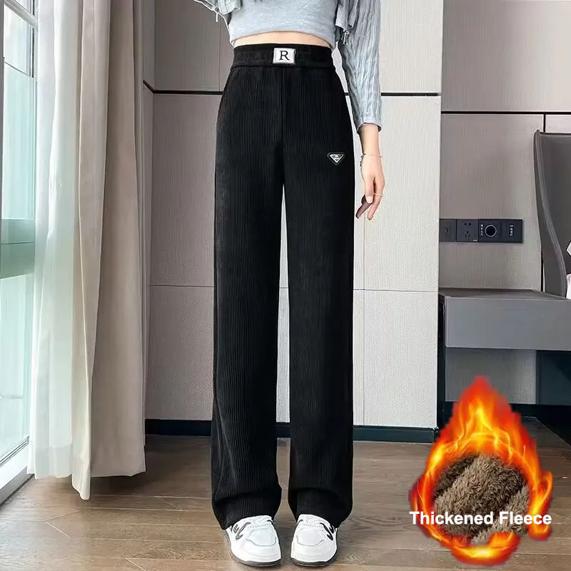 HF-TFPS: Thickened wide-leg pants for women, high-waisted loose velvet casual pants - Click Image to Close